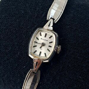 Vintage Bulova watch 23 jewels 10K white gold‎ bracelet ladies women's RGP bezel